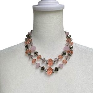 Crown Trifari Vintage Pink Tone Double Strand Bead Necklace